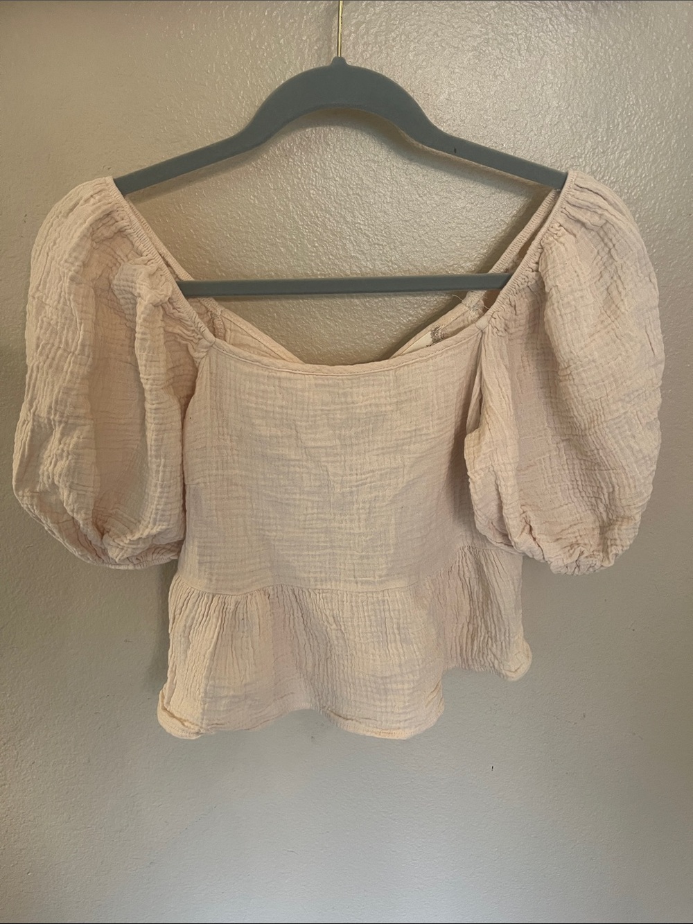 Altar’d State Peasant Puff Sleeve Top with Cut Out Tie Back S Boho Bohemian